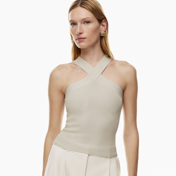 Aritzia Babaton Sculpt Knit Criss Cross Cropped Tank Sz S - Picture 1 of 6